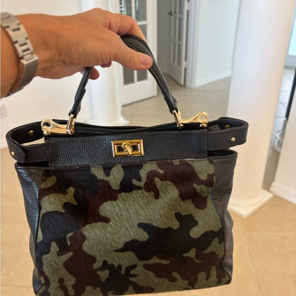 Handbags - Camouflage Leather Handbag long Crossbody Gold Hardware